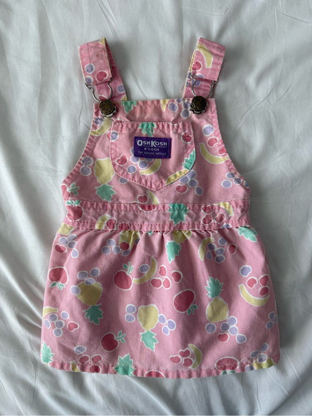 Vintage Oshkosh B’Gosh Pink Fruit Overall Dress 12 Months 90s Cotton